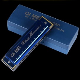 Blues Harmonica 10/24 Hole Stainless Steel C-Tone Airtight Beginner Set Case (Jewel Blue, 10 Holes)