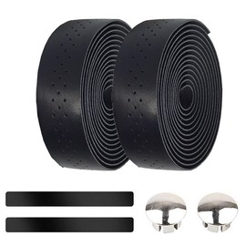 ETOPARS Black Bicycle Handlebar Tape Cycling Road Bike Handlebar Tape Leather Handle Bar Grip Wrap Tapes Comfort Non Slip Breathable Anti Shock with Bar End Plug