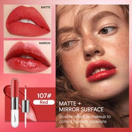 Lápiz Labial Líquido Mate Con Espejo De Brillo De Labios Transparente, Color De Labios De Doble Punta, Tinte De Labios No Pegajoso De Larga Duración, Maquillaje De Labios Superstay De 24 Horas (2#, M)
