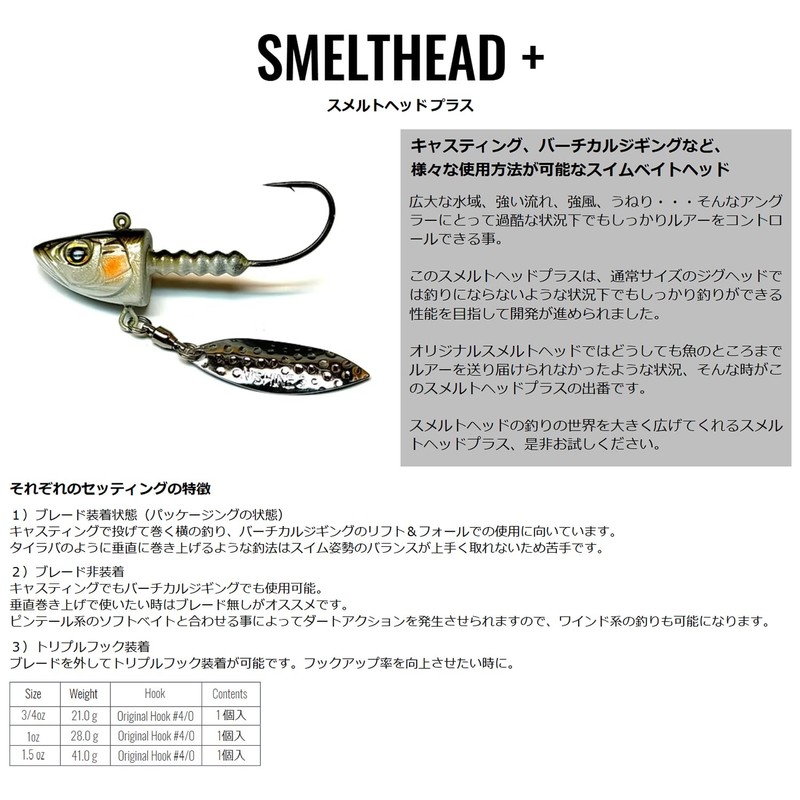 NishineLureWorlks Smelt Head Plus 3/4oz (21g) NishineLureWorlks Smelt 3/4oz-4/0hook