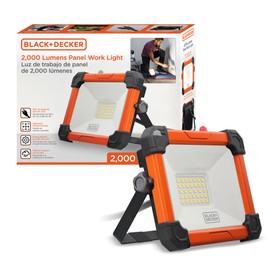 BLACK+DECKER LED Work Light, 2000 Lumens LED Utility Panel Flood Light, IP65 Waterproof, Shock Resistant, 120° Beam Angle, ETL Certified, Adjustable Kickstand, Tripod Compatible, Portable, 120V Plug