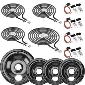 WB31M20 WB31M19 Porcelain Drip Pan Set & WB30M2 WB30M1 Electric Range Burner Element Unit Set & WB17T10006 Range Terminal Block Kit by Cenipar-Compatible with GE Hotpoint Kenmore Range/Stove