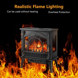 ZAFRO Freestanding Electric Fireplace Stove with Realistic Flame, 5100 BTU Electric Fireplace Heater with Retro Design, 1000W/1500W, Dual Safety Protection for Living Room, Bedroom