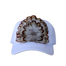 Willow Lane Hat Co. Western Feathered Trucker Cap, Baseball Mesh Snapback (Feather 5 (Chute), White)