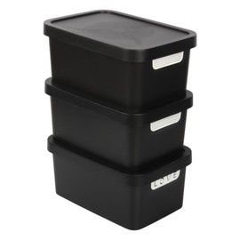 Jolie Max Plastic Storage Boxes with Lid, 3 Set of 7.5L Capacity Each, Decorative Design with Handle, Stackable & Nestable Space-Saving Organizers. (31.5 x 21.5 x 14.5 cm) (Black)