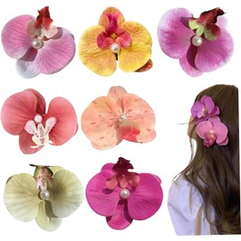 7 pinzas para el pelo de orquídeas y mariposas,coloridas pinzas para el pelo de flores hawaianas, pinzas para el pelo de flores tropicales con perla para bodas, verano, fiestas en la playa, garras