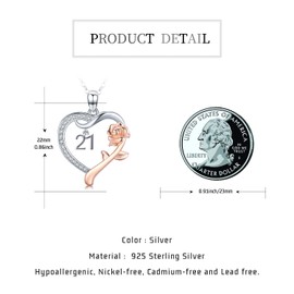 21st Birthday Gifts for Her/ 21 Year Old Birthday Gifts for Women Daughter 925 Sterling Silver Love Heart Rose Flower Pendant Necklace for Women Her Mothers Day Christmas Anniversary Graduation Jewelry