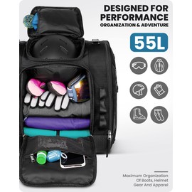 OutdoorMaster Boot Bag - Upgraded Ski Boots and Snowboard Boots Bag, Excellent for Travel with Waterproof Exterior & Bottom - for Men, Women and Youth, 55L - Black