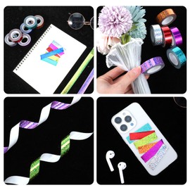 Nogeqi 8 Pcs Glitter Tape, Colorful Washi Tape Bulk, 15 mm Reflective Sparkle Decorative Tapes for Journal, Scrapbook, Christmas DIY Crafts, Gift Packaging