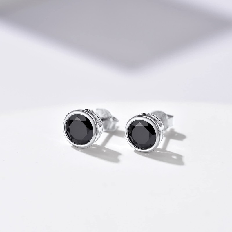 Punk Stud Earrings for Man Sterling Silver Black CZ Tiny