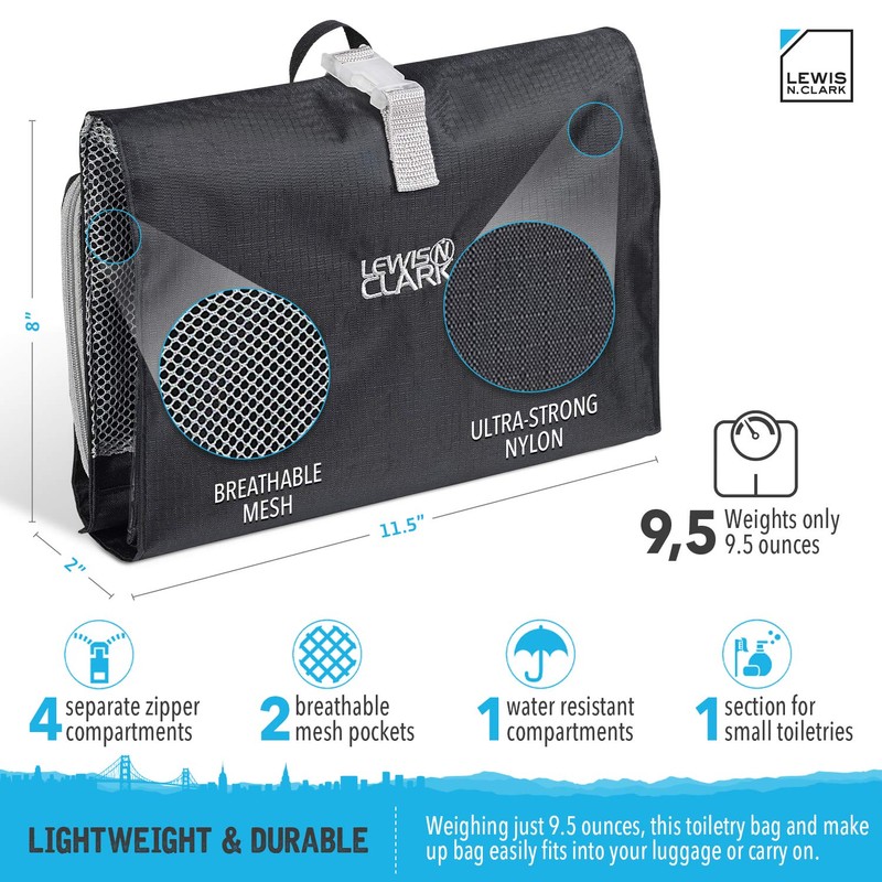 Lewis N. Clark Hanging Toiletry Bag for Travel Accessories, Shampoo,