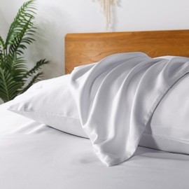 bienDo Bamboo Pillowcases, Vegan Silk Pillow cases, Light Grey, 2 Pack, UK Size, 50 * 75CM,Cooling, Hypoallergenic, Anti-Acne, Luxury Pillow Cover, Sofer than Egyptian Cotton