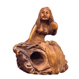 PremiumBead Hand Carved Boxwood Mermaid & Nautilus Ojime/Netsuke Bead | 28x25.5x13mm | Brown