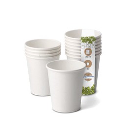 BIOZOYG 50x disposable coffee cups 200 ml / 8 oz, Ø 80 mm white - paper cups for hot drinks plastic-free - coffee cups disposable