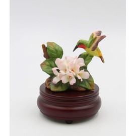 Cosmos Gifts Fine Porcelain Hummingbird with Hydrangea Flowers on Wood Base Music Box Figurine, 5"