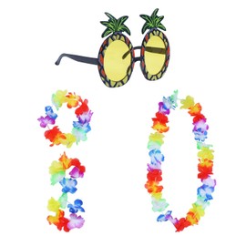 Jieddey Hawaiian Fancy Dress Set,4 PCS Hawaiian Garland + 1 PCS Pineapple Sunglasses Hula Costume Hawaiian Leis Dancer Dress Set Tropical Decoration Beach Party Decorations