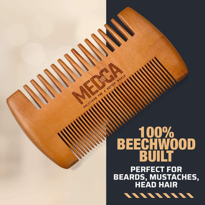 Wooden Beard Comb with Leather Case - Handcrafted Solid Beechwood