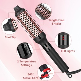 Thermal Brush for Blowout Look, 1 Inch Heated Round Brush, Hair Curling Iron Brush for Loose & Volume Curls, Hair Comb and Curler 2 in 1, Thermal Round Brush Dual Voltage, 2 Temperatures-Rose Gold