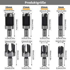 Wjelet 8-Piece Tenon Drill Set, 6 mm/10 mm/13 mm/16 mm Wood Plug Cutter Drill, Straight and Conical Claw Drill Set, Carbon Steel Dowel Tenon Drill Plug Cutter for Drills