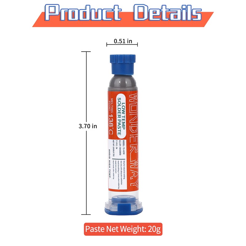 Wonderway Sn42/Bi58 T5 Lead Free Solder Paste No Clean, 138℃