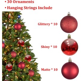 LATERN Pack of 30 Christmas Baubles, 6 cm Red Christmas Bauble Ornaments, Shatterproof Hanging Christmas Baubles for Christmas Tree, Holidays, Home, Christmas Party Decoration (3 Styles)