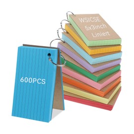 Flash Cards 5x3 Inch, 600 Pcs Coloured Revision Cards Lined Flash Cards with Ring, Record Cards Study Cards for Exams School Office Home Supplies