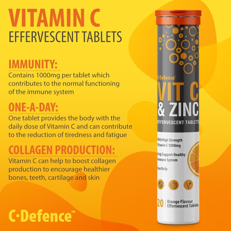 Vitamin C 1000mg & Zinc 15mg Orange Flavour Effervescent Tablets