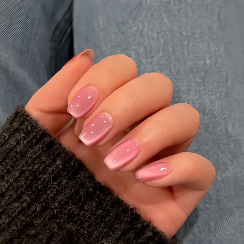 KQueenest Cat Eye Press on Nails Short, 30 Pcs Summer