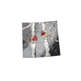 CGB Giftware | Winter Robin Glass Small Square Plate | Winter Robin Range | Christmas | Festive | Tableware | GB02109