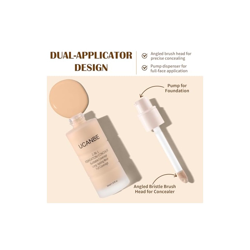UCANBE Base de maquillaje y corrector 2 en 1, cobertura