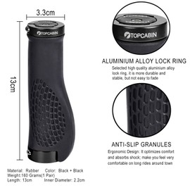 TOPCABIN Bike Grips,Ergonomic Design Bicycle Grips Widen Holding Rubber Bike Handlebar Grips with Aluminum LockGrips for Bike Mountain Road MTB ((Aluminum lock plug+Grips) Black 1 Pair)