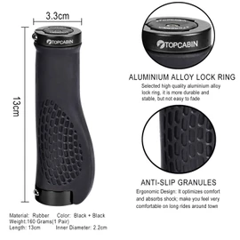 TOPCABIN Bike Grips,Ergonomic Design Bicycle Grips Widen Holding Rubber Bike Handlebar Grips with Aluminum LockGrips for Bike Mountain Road MTB ((Aluminum lock plug+Grips) Black 1 Pair)