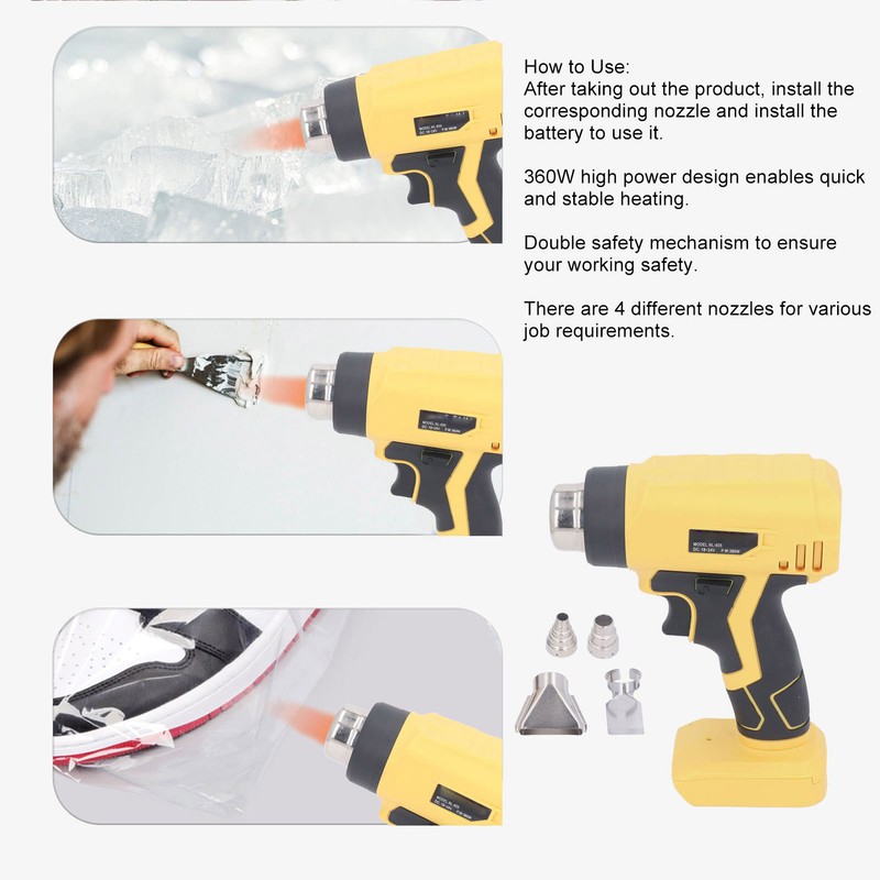 Heat Gun 360W Cordless Hot Air Gun 400℃ Quick Heating