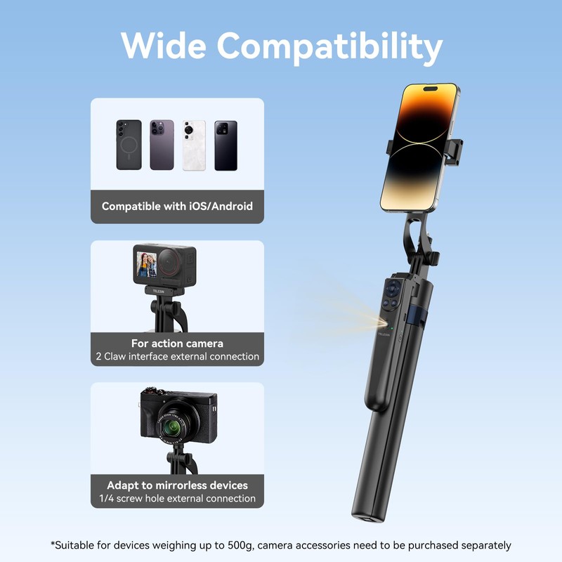 TELESIN Smartphone, Gimbal, 360° AI Automatic Face Tracking, Smartphone Tripod,