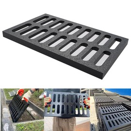Cast Iron Drain Grate, 23.6in*15.7in Heavy Duty Outdoor Drain Cover, B125 Class Channel Grate, Metal Sewer Grate, Black Square Drainage Grate for Concrete Floor, Yard, Driveway & Garage.