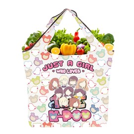 AKTAP Tw-ce Characters Gifts Tw-ce Group Inspired Foldable Reusable Shopping Bags, Korean Ribbon Tote Bag, Korean Pop Lovers, Food, Who Love Tw-ce F Tb-ht2