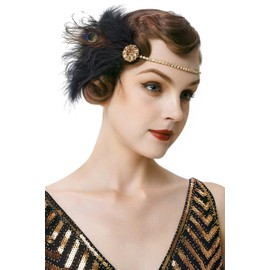 Coucoland 1920s Feather Headband, Women’s 20s Style Flapper Charleston Hairband, Great Gatsby Women's Fancy Dress Costume, Accessories -