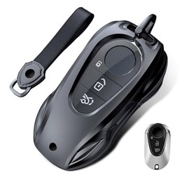 HANSTRONG GEAR for Benz Key Fob Case Cover Protection Metal Black with Keychain Suitable for EQS450 EQE350 S580 C300 C-Class S-Class G-Class E-Class(C Style)
