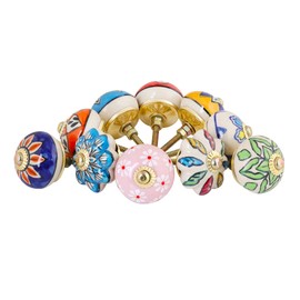 VMS CRAFTS Ceramic Door Knobs Pack of 10 Multicolor Antique Hand Painted Boho Design, Dresser, Drawer Furniture Decorative, Kitchen Handles, Ceramic Cabinet Knobs