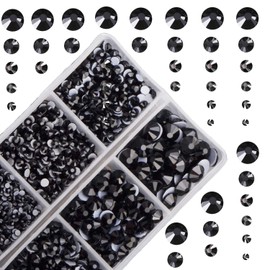 4000pcs Mixed Size Hot Fix Round Crystals Gems Glass Stones Hotfix Flat Back Rhinestones (Jet Black)