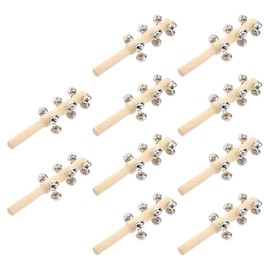 TOYANDONA 10 Pack Jingle Bells Instrument, Wooden Baby Hand Bell Christmas Jingle Stick Shaker Rattle Handhold Musical Instrument Toy School Desk Ring Bell for Education Party Christmas