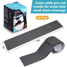 LifeGrip Anti Slip Traction Treads (10-Pack), 6 inch X 32 inch, Best Grip Tape Grit Non Slip, Outdoor Non Skid Tape, High Traction Friction Abrasive Adhesive for Stairs Step, Grey