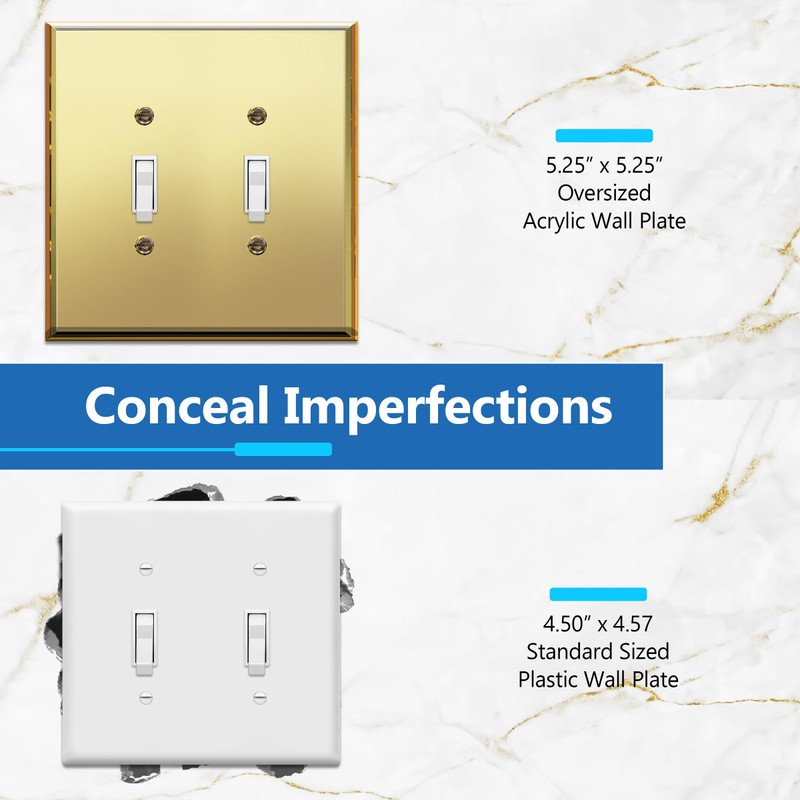 LIDER Reflective Acrylic Toggle Switch Wall Plate, Mirrored Double Light