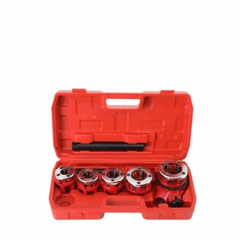 EWANYO Ratchet Pipe Threader Kit Set Ratcheting Pipe Threading Tool Set Portable Manual Threader Ratchet Type with 3/8", 1/2", 3/4",1", 1-1/4" Pipe (5 Dies), Storage Case