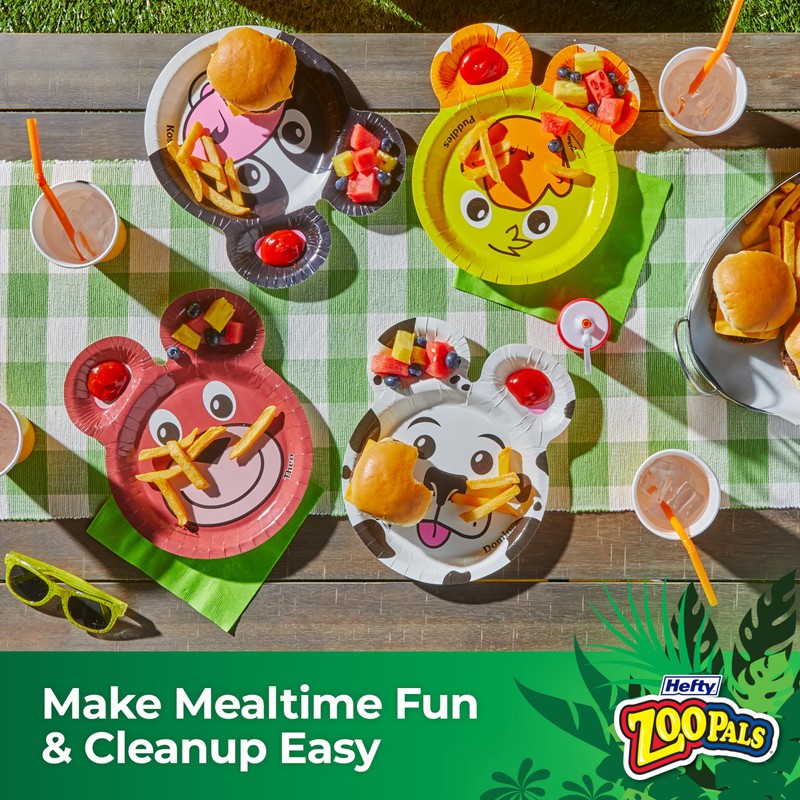 Hefty Zoo Pals Party Edition Paper Plates for Kids, Assorted