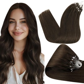 Hetto Micro Beads Hair Extensions Human Hair Brown Micro Loop Extensions Real Human Hair Silky Straight #4 Dark Brown 12 Inch 40g