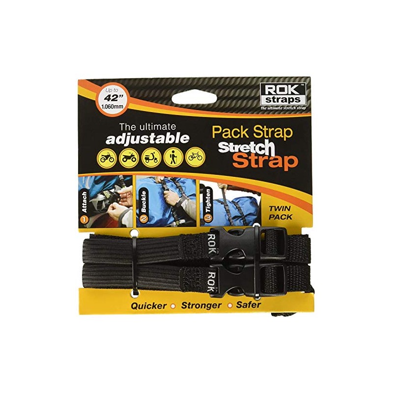 ROK Straps 10314 Adjustable Pack Stretch Straps for Motorcycle/ATV, Black,