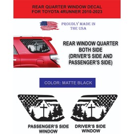 Fit for Toyota 4Runner (2010-2023) | Precut American Flag Cross Mountain Forest Scene Window Decals | Proudly Made in The USA | Matte Black (US Flag Cross Mountain)