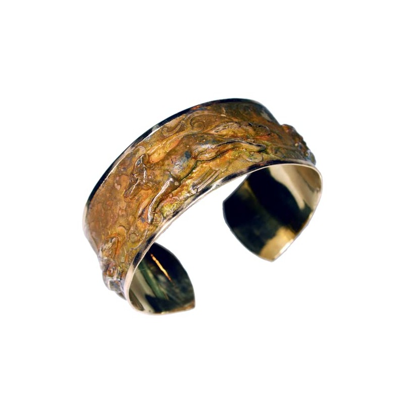 Elaine Coyne Collectible Artwear Earth Patina Solid Brass Fox Cuff
