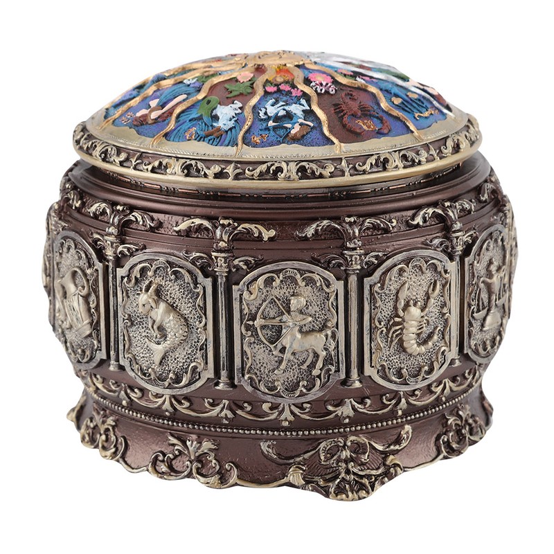 Vintage Music Box with 12 Constellations Rotating Goddess Twinkling LED